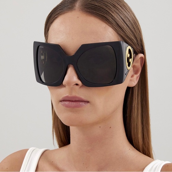 NEW GUCCI OVERSIZED BLACK WOMEN SUNGLASSES GUCCI GG1255S 001 - Picture 4 of 12